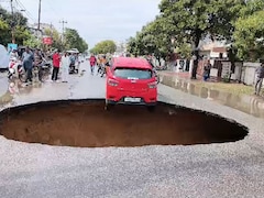 Car Almost Falls Into Giant Crater After Lucknow Road Caves In